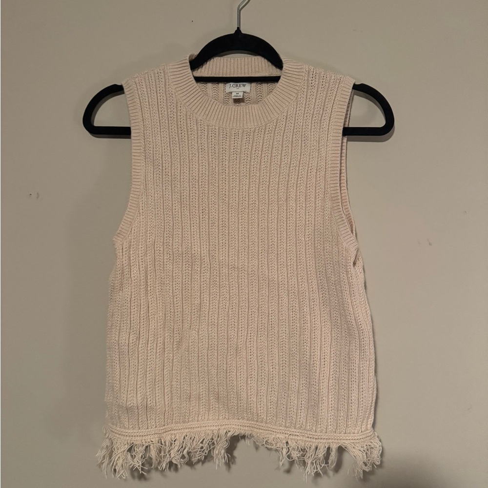 GUC J. Crew Cream Cable-Knit Sleeveless Top with Hem Fringe 100% Cotton